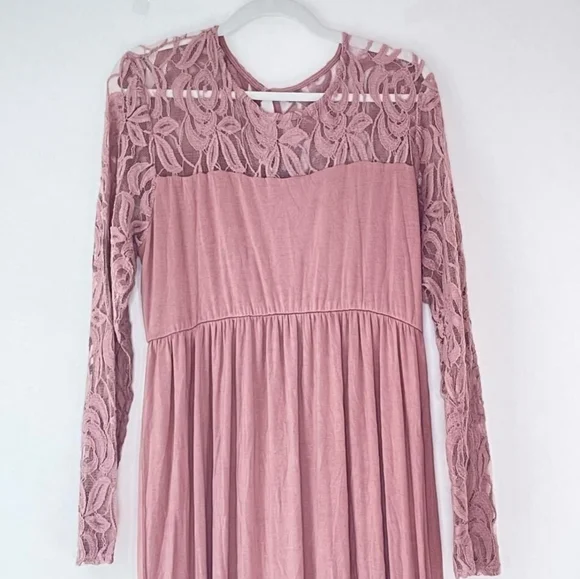 Pinkblush Mauve Lace Sleeve Maxi Dress - Picture 12 of 13